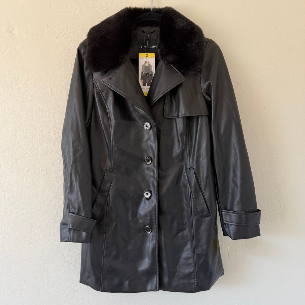 NWT Faux Leather jacket with removable faux fur collar